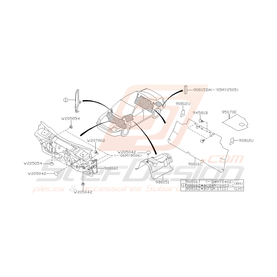 Schéma Isolant de Plancher Origine Subaru WRX STI 2001 2007 Stef Design