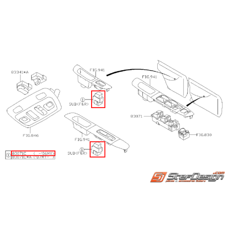 Interrupteur lève vitre côté droit WRX/STI 05-07