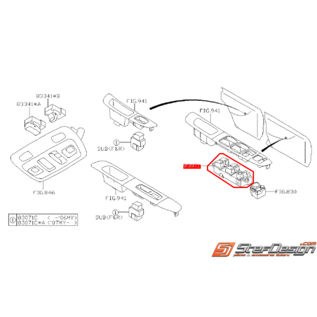 Interrupteur lève vitre gauche porte avant WRX/STI 05-06