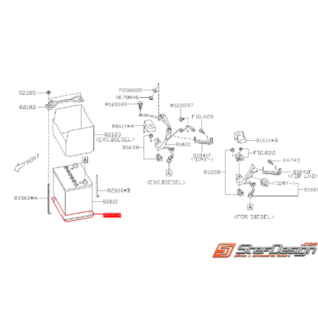 Bac de batterie SUBARU WRX/STI 06-14