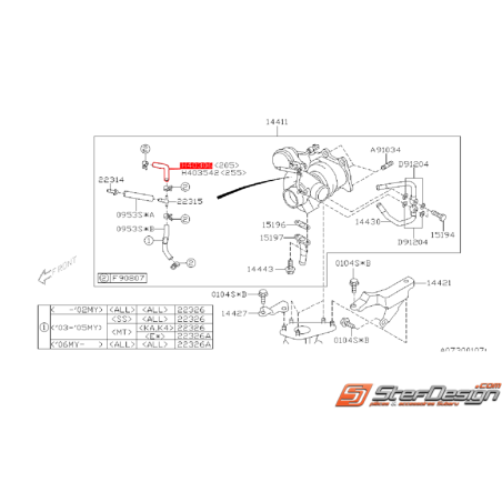 Durite d'air coudé t de turbo GT 99-00 WRX 01-05