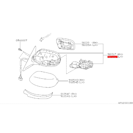 Rétroviseur origine avec vitre dégivrante subaru STI 08-10