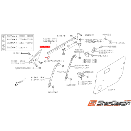 Agrafe de maintient de lèche-vitre porte avant WRX/STI 01-07