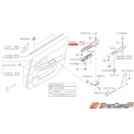 Garniture de bouton lèvre vitre côté conducteur WRX/STI 05-07