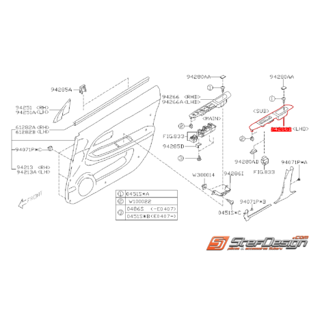 Garniture de bouton de lèvre vitre côté passager WRX/STI 05-07