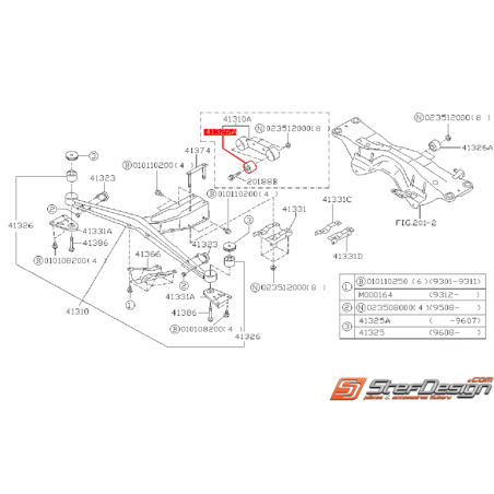 Silents blocs de support de différentiel SUBARU GT 97-00