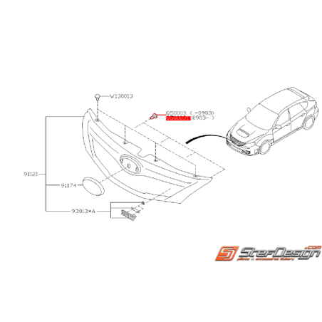 Vis de fixation de calandre WRX/STI 03/2009 à 2014