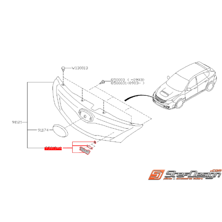 Logo de calandre STI rouge et noir SUBARU STI 08-10