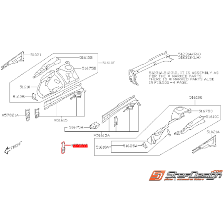 Support avant gauche carrosserie avant SUBARU STI 2008