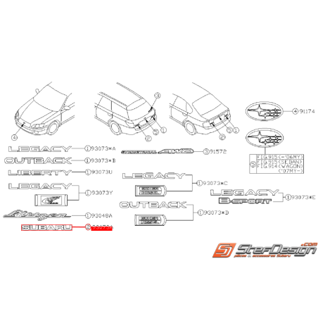 Logo de coffre "SUBARU" Legacy 2007-2009