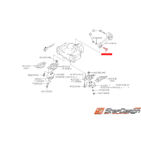 Vis de fixation d'os de boite SUBARU WRX/STI 01-07