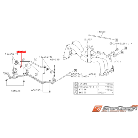 Attache tuyau de régulateur de pression d'essence SUBARU GT 99-00