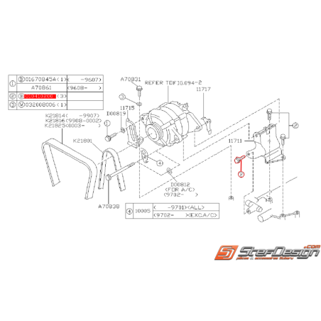 Vis de support d'alternateur SUBARU GT 94-00