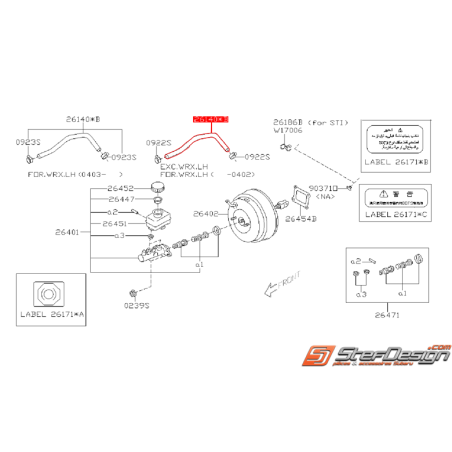 Durite de dépression de maître cylindre SUBARU STI 03-07