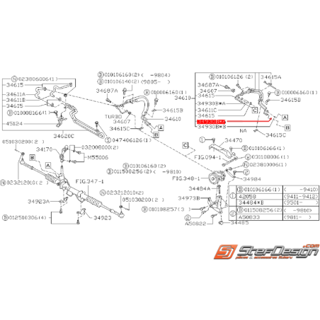 Joint torique de durite de crémaillère de direction SUBARU P1 / TYPE R