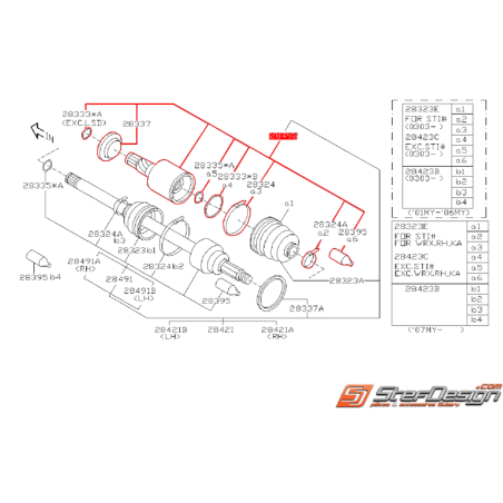 Tête de cardan côté boite de cardan arrière SUBARU STI 05-07