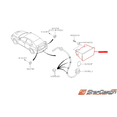 Optique centrale d'anti-brouillard arrière SUBARU STI 11-14