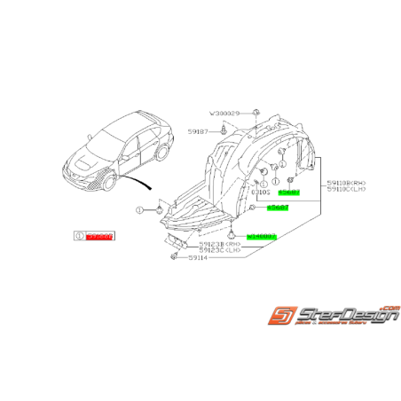 Kit de montage de pare boue avant SUBARU IMPREZA STI 08-14