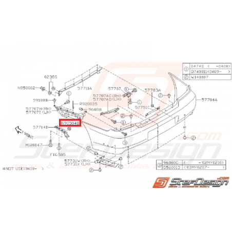 Support stabilisateur gauche pare choc arrière STI/WRX 01-02