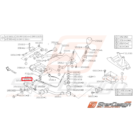 Goupille cable de marche arrière boite 6 STI 