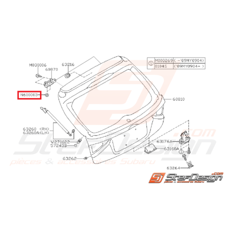 Ecrou de hayon SUBARU WRX/STI 08-10