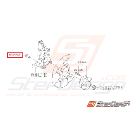 Vis de fixation de moyeu avant subaru STI 05-15