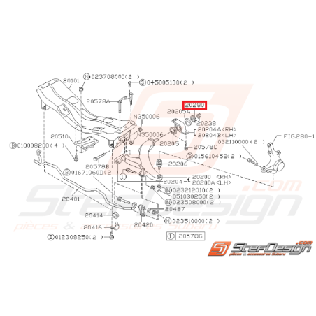 Rondelle de silent bloc sur l'arrière du triangle SUBARU GT 93-00