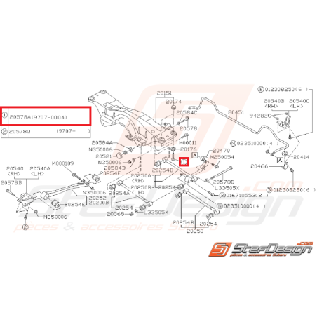 Boulon de fixation support berceau SUBARU GT de 93 au 06/97