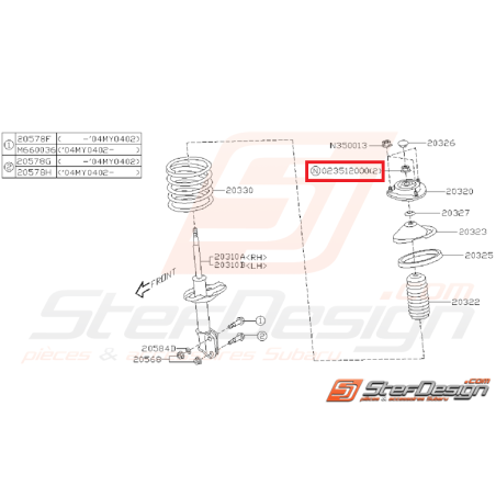 Écrou auto-bloquant amortisseur avant/arrière SUBARU STI 01-07