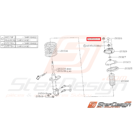 Écrou auto-bloquant amortisseur avant SUBARU WRX/STI 01-11