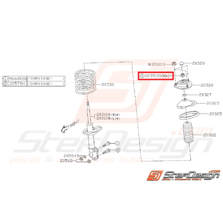 Écrou auto-bloquant amortisseur avant/arrière SUBARU STI 01-07