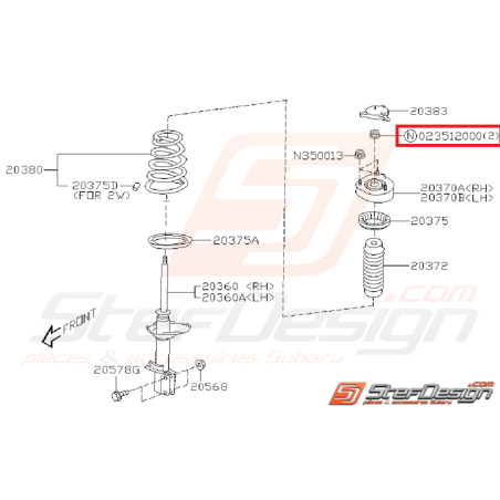 Écrou auto-bloquant amortisseur avant/arrière SUBARU STI 01-07