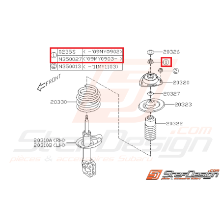 Écrou auto-bloquant amortisseur avant/arrière SUBARU STI 01-07