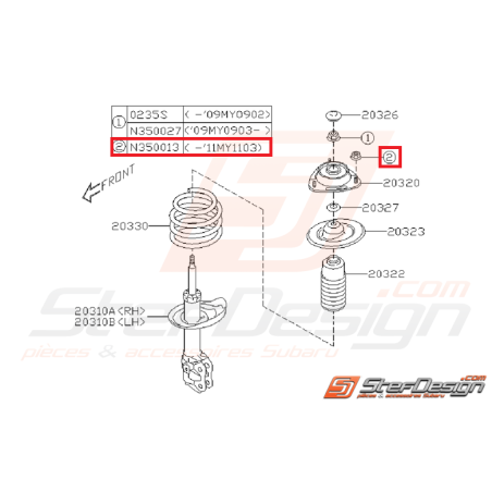 Écrou auto-bloquant amortisseur avant SUBARU WRX/STI 01-11