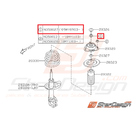 Écrou auto-bloquant amortisseur avant/arrière SUBARU STI 01-07