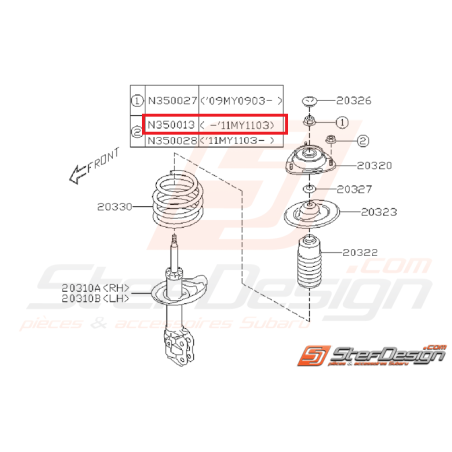 Écrou auto-bloquant amortisseur avant SUBARU WRX/STI 01-11