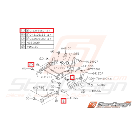 Vis de fixation de rail siège conducteur SUBARU GT 99-00