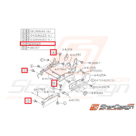 Vis de fixation de rail siège conducteur SUBARU GT 99-00