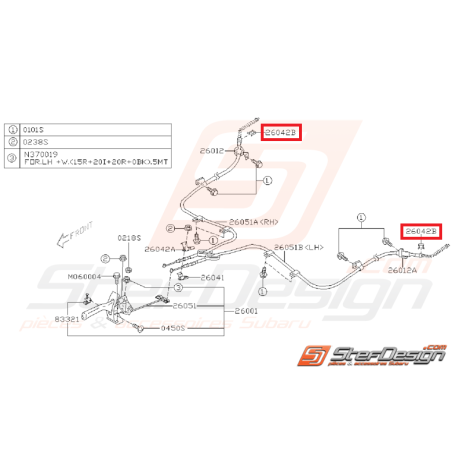 Attache câble de frein a main SUBARU GT 98-00 WRX/STI 01-14