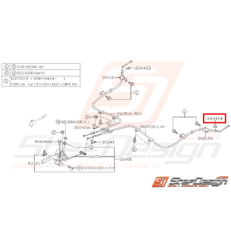 Attache câble de frein a main SUBARU GT 98-00 WRX/STI 01-14