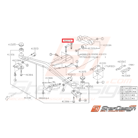 Tiges de fixation de traverse de différentiel GT 93-00 WRX/STI 01-07