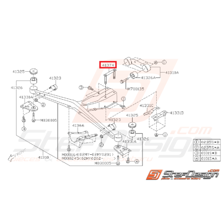 Tiges de fixation de traverse de différentiel GT 93-00 WRX/STI 01-07