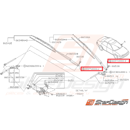 Écrou de fixation de balais d'essuie glace SUBARU GT 93-00