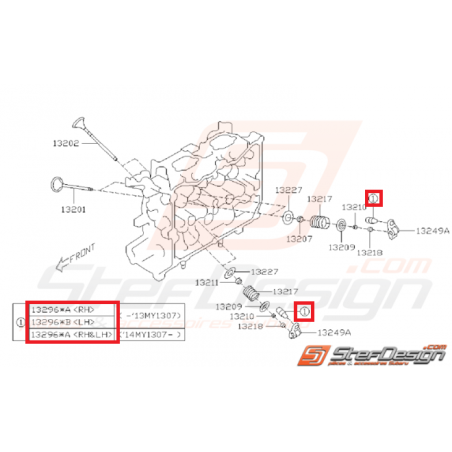 Pivot de culbuteur BRZ / GT 86 côté droit de 2012 à 13/07/2013 et côté gauche et droit de 14/07/13 à 2016