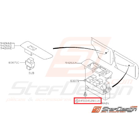 Vis de fixation de couvercle de bouton lèvre-vitre SUBARU GT 98-00