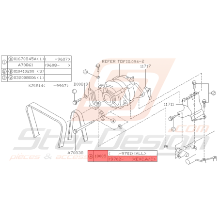 Support avant d'alternateur Origine Subaru GT 02/1997 - 2000