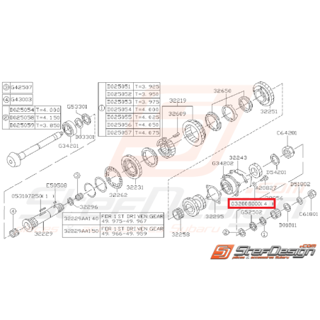 Rondelle de fixation d'arbre de transmission GT 93-00 WRX/STI 01-05