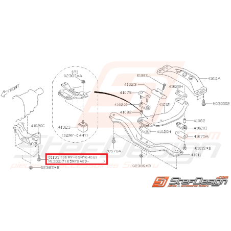 Boulon de fixation de support de boite origine SUBARU WRX/STI 01-05