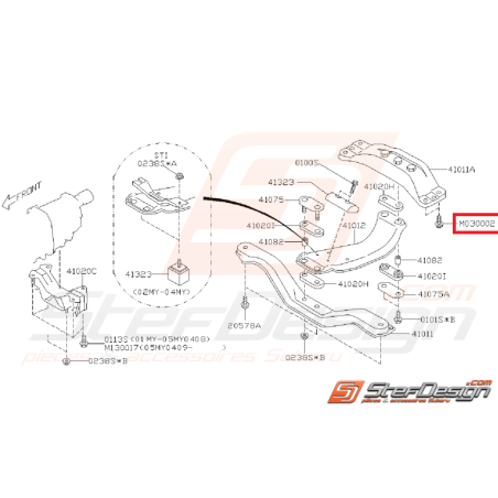 Boulon de fixation de support de boite SUBARU WRX/STI 01-07