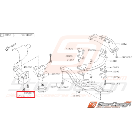 Boulon de fixation de support de boite origine SUBARU WRX/STI 01-05